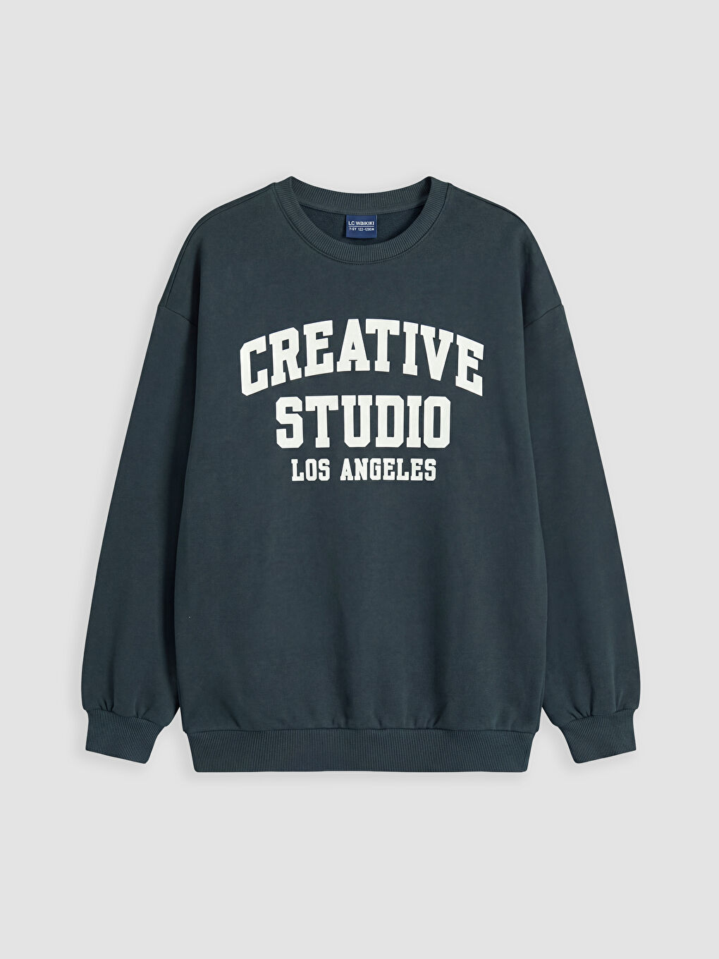 Lacivert Bisiklet Yaka Baskılı Erkek Çocuk Sweatshirt