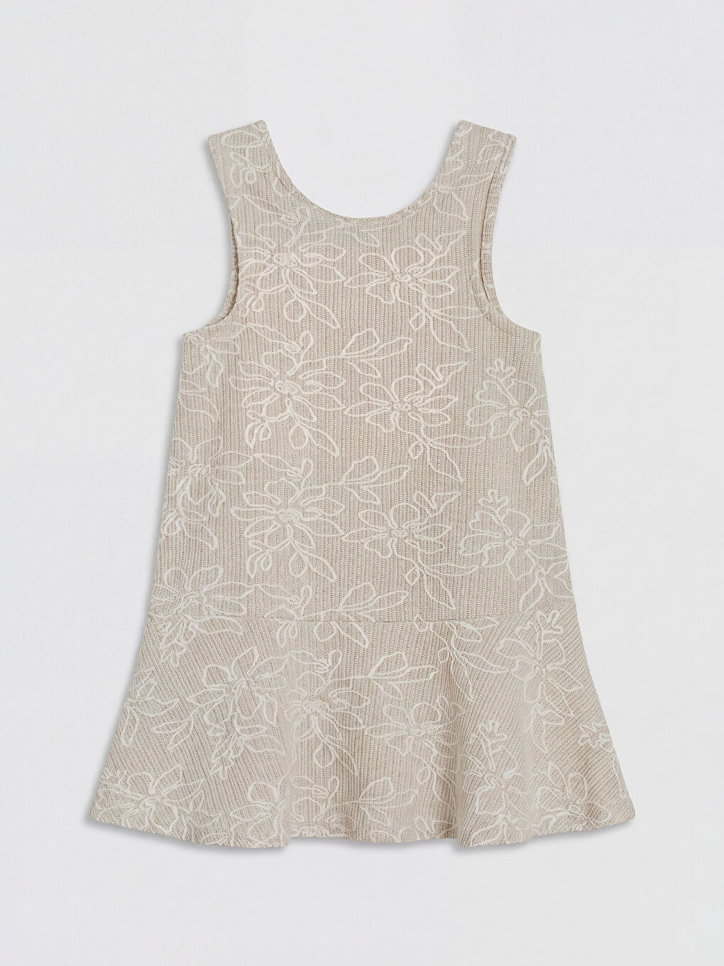 Bej Bisiklet Yaka Çiçek Desenli Kız Çocuk Elbise-3