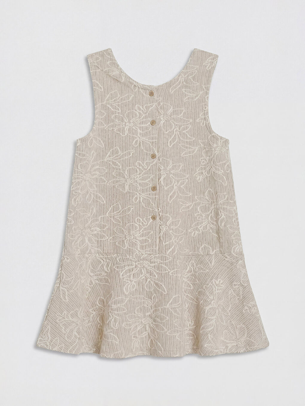 Bej Bisiklet Yaka Çiçek Desenli Kız Çocuk Elbise-4