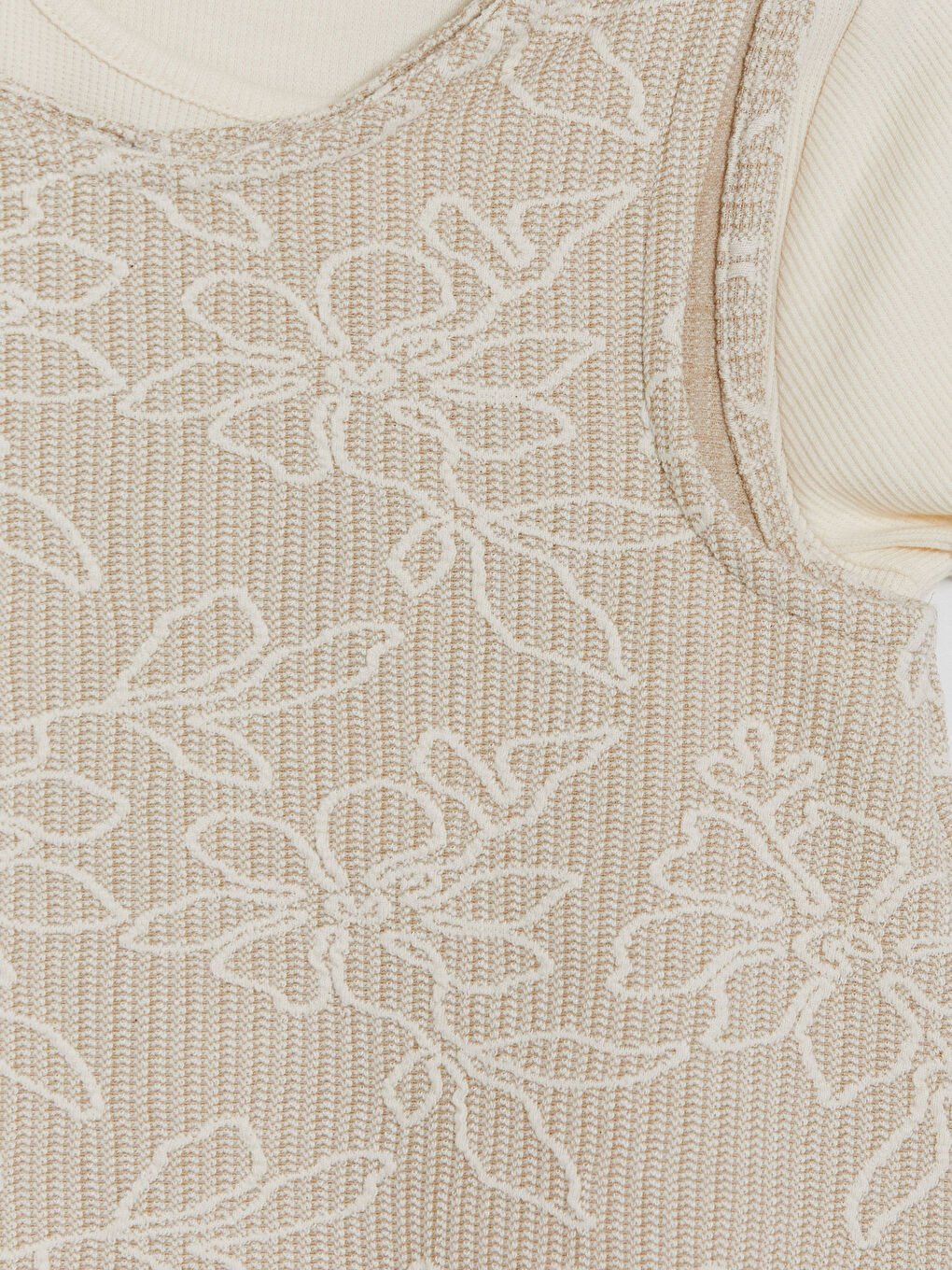 Bej Bisiklet Yaka Çiçek Desenli Kız Çocuk Elbise-5