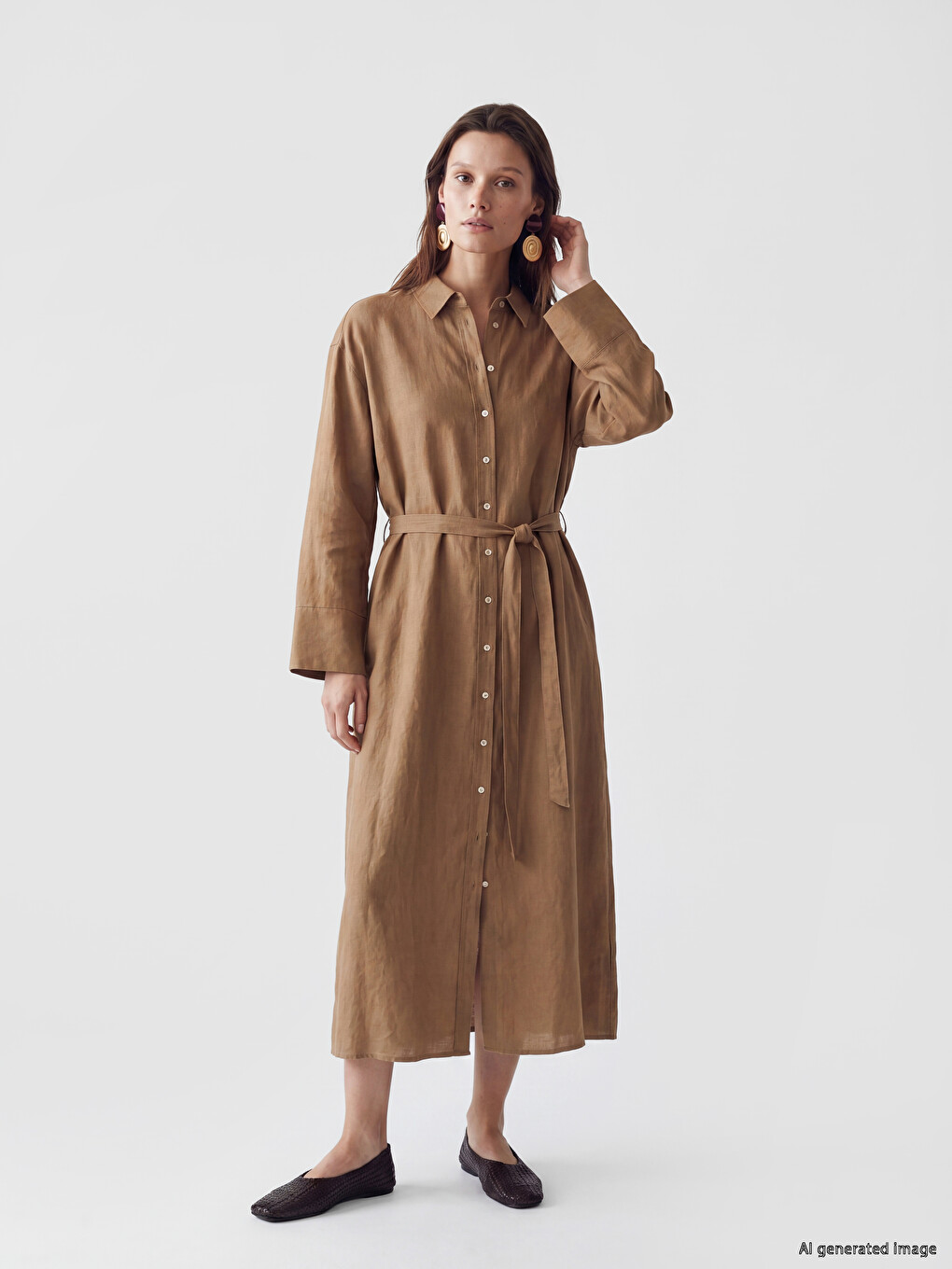 Sash 100% Linen Shirt Dress