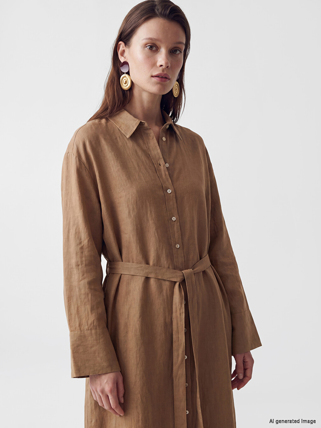 Sash 100% Linen Shirt Dress-1
