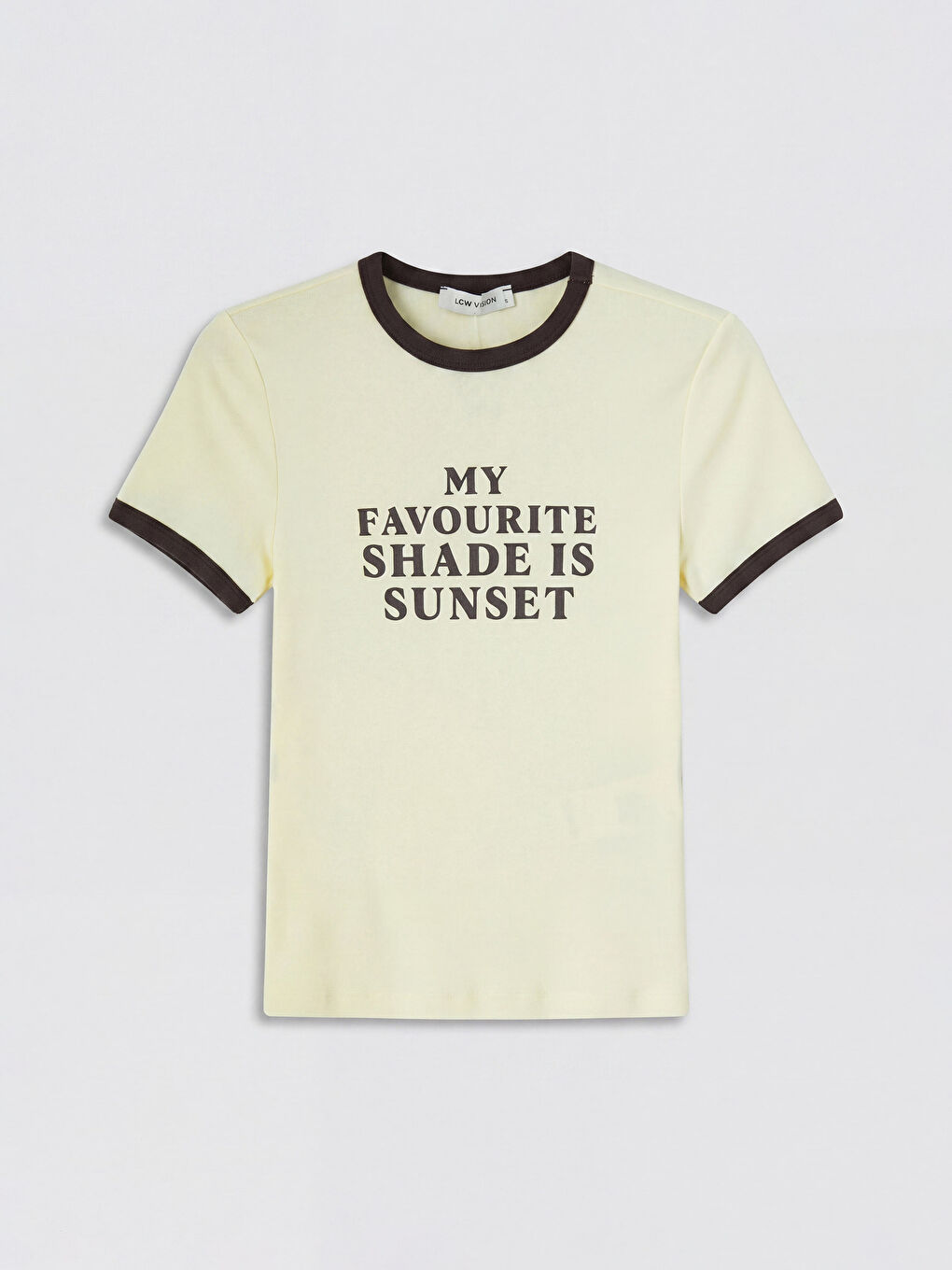 Sarı Bisiklet Yaka Baskılı Kadın Tişört