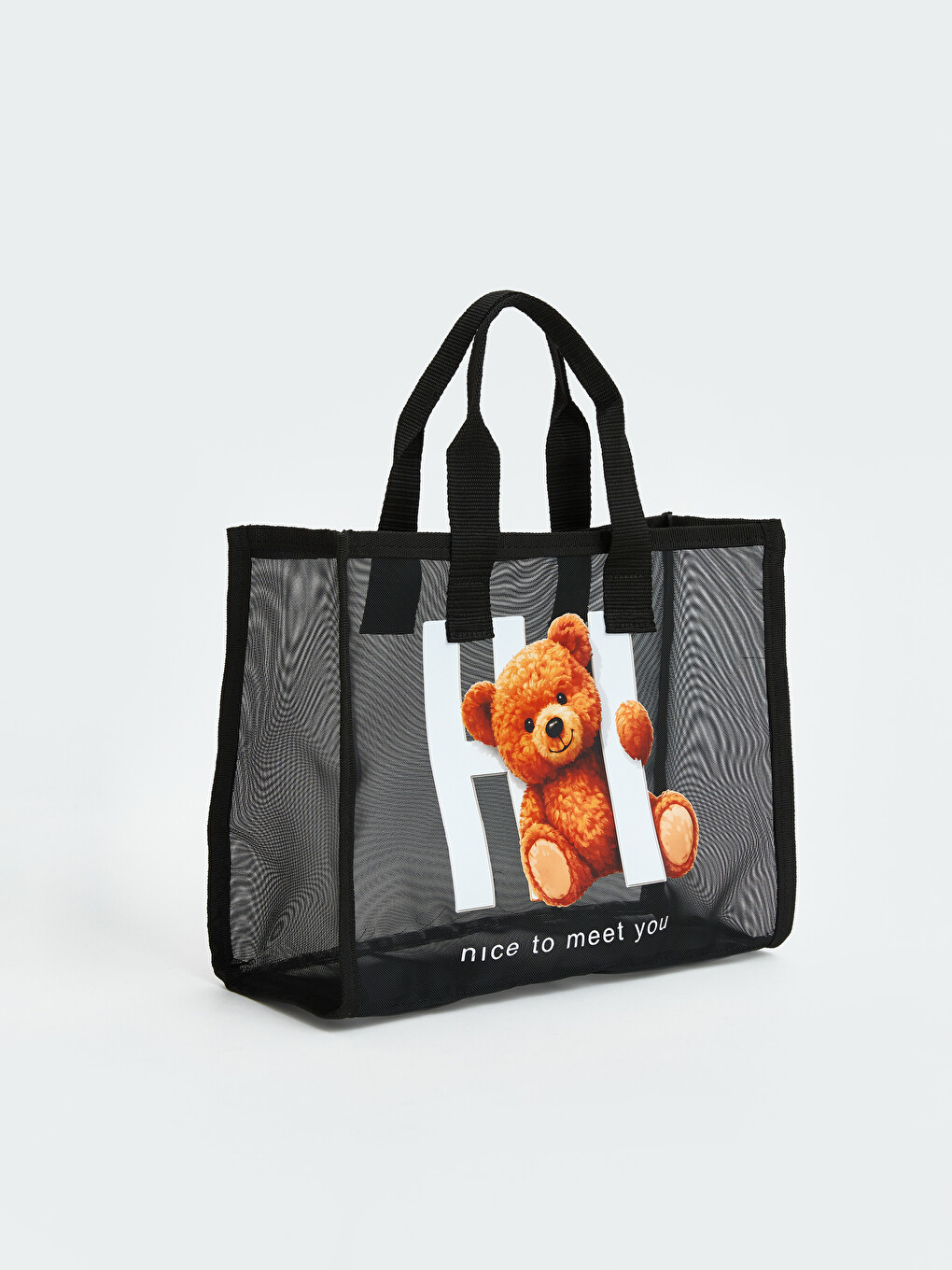 Siyah Ayı Teddy Baskılı Kız Çocuk Plaj Çantası-1
