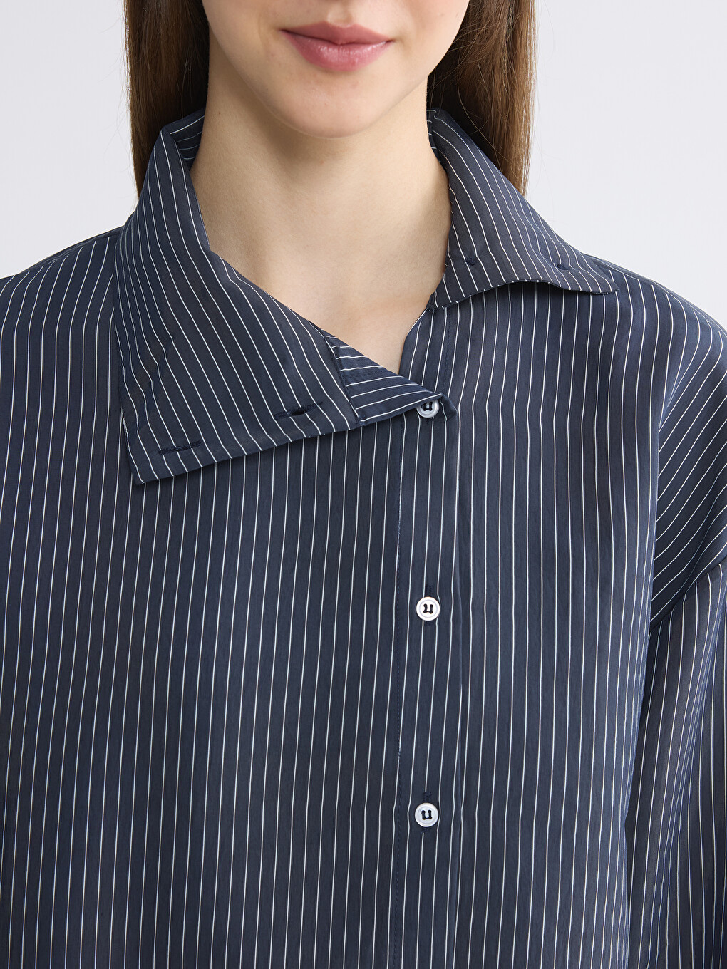 Asymmetric Collar Striped Women's Shirt Tunic-3
