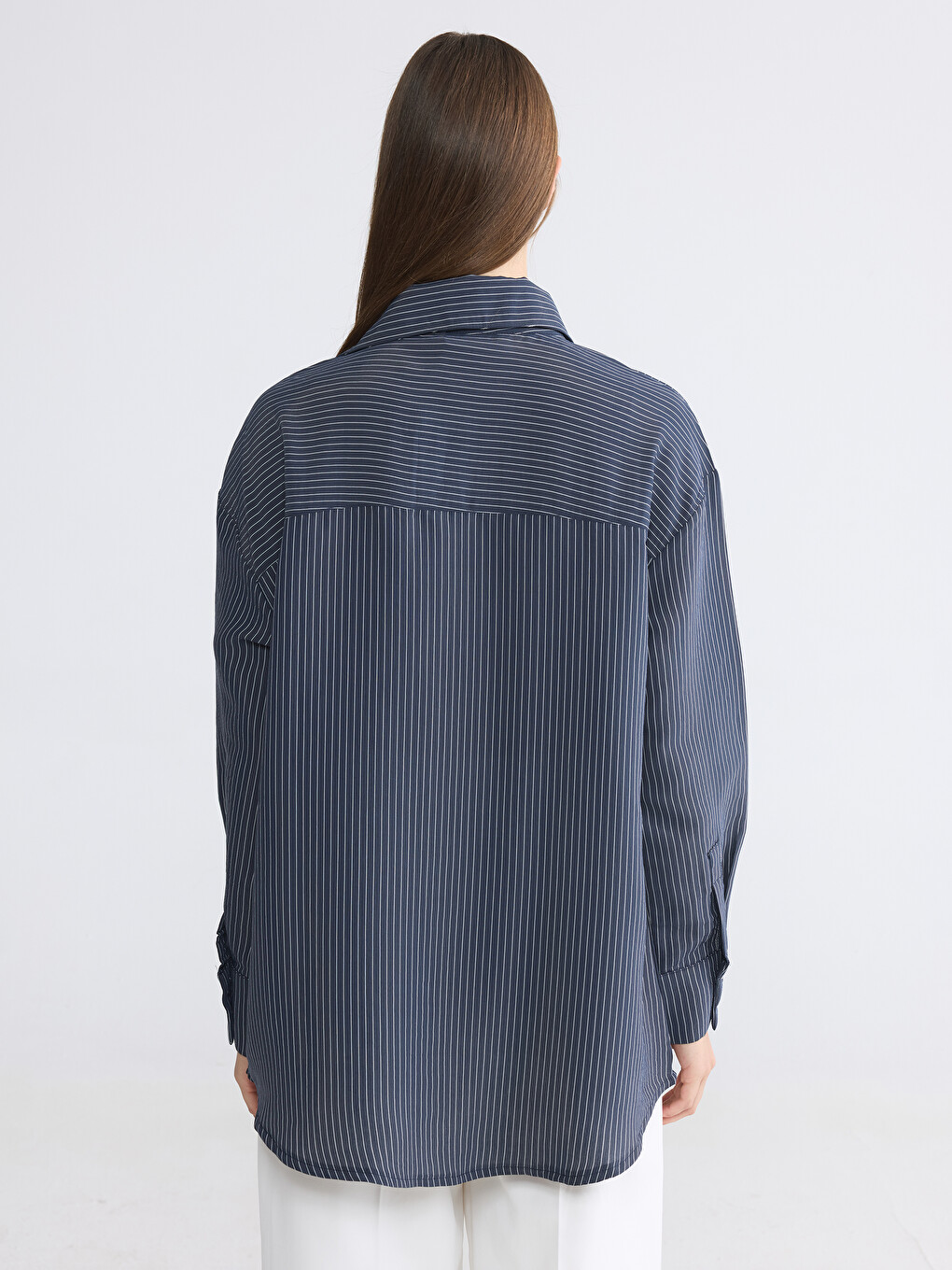 Asymmetric Collar Striped Women's Shirt Tunic-4