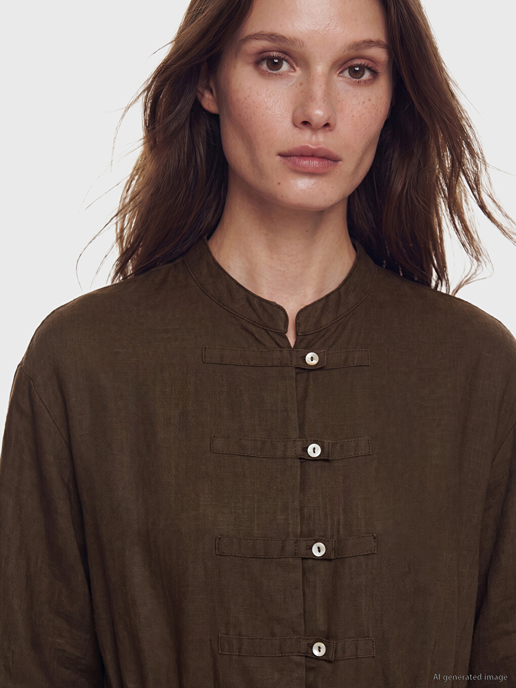 Notch Neck Ruched %100 Linen Dress-1