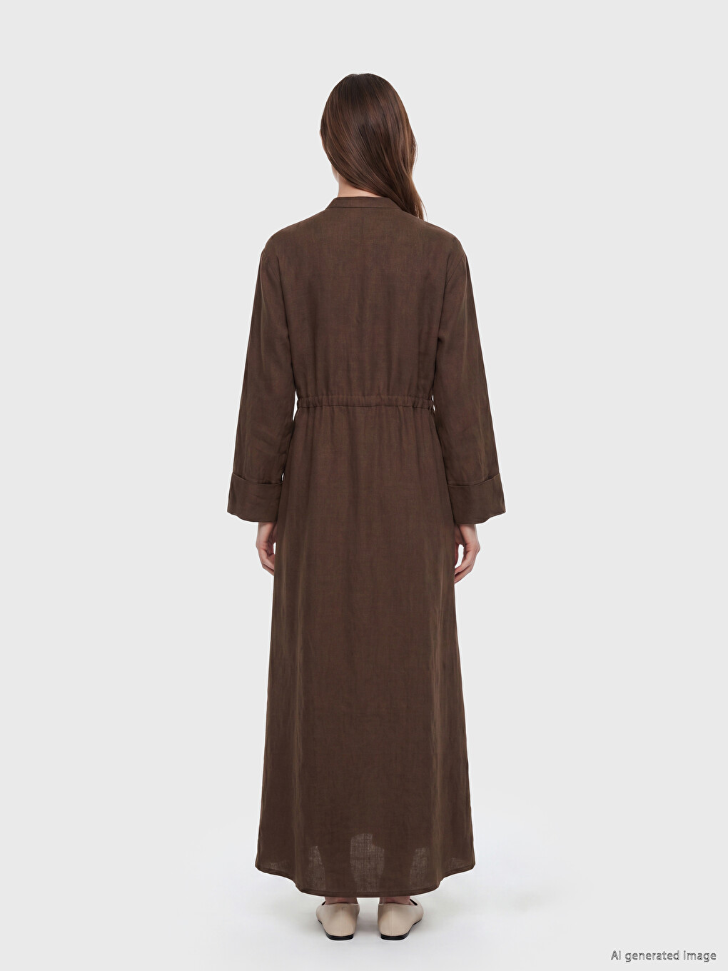 Notch Neck Ruched %100 Linen Dress-3