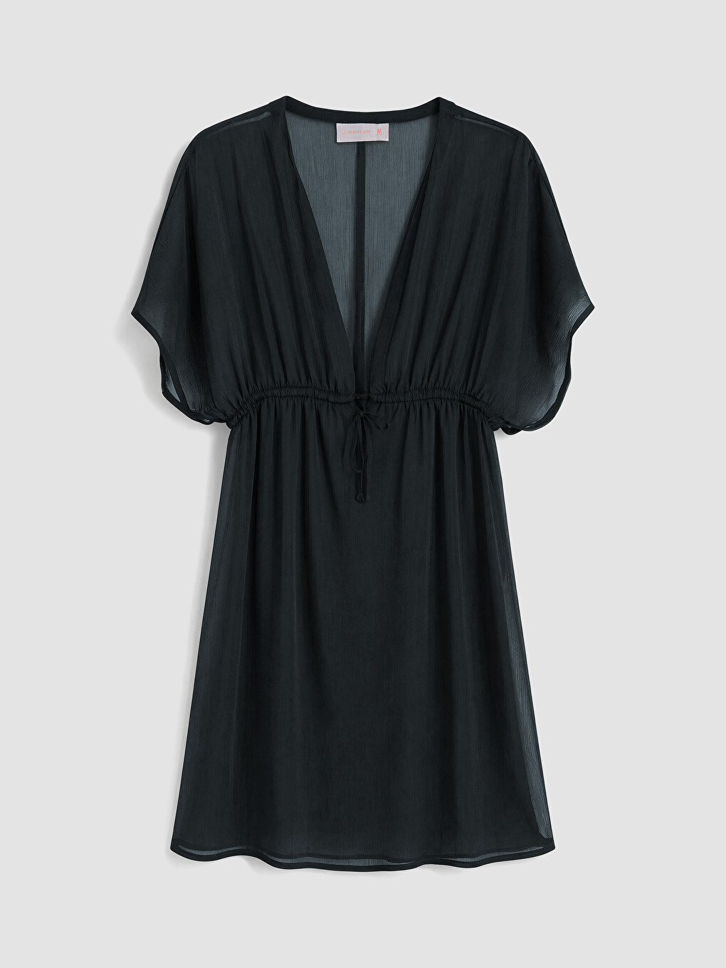 Siyah V Yaka Beli Bağcıklı Kadın Plaj Elbisesi