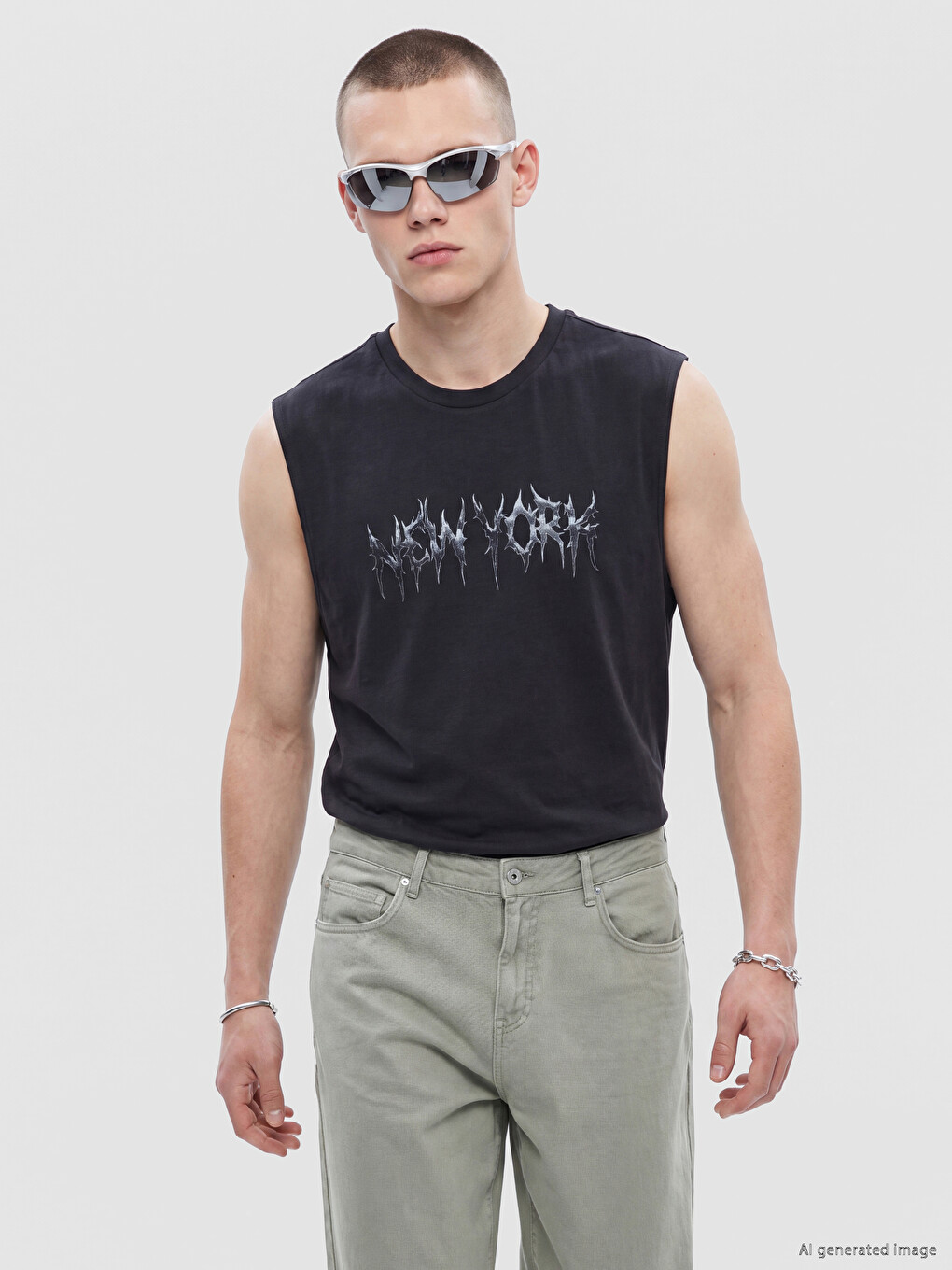 Crew Neck New York Printed Men's Sleeveless T-shirt