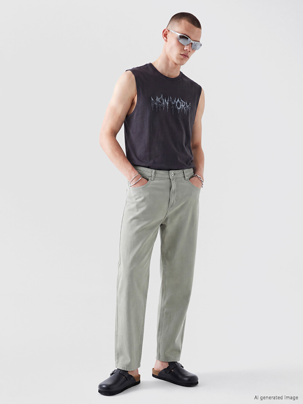 Crew Neck New York Printed Men's Sleeveless T-shirt-1