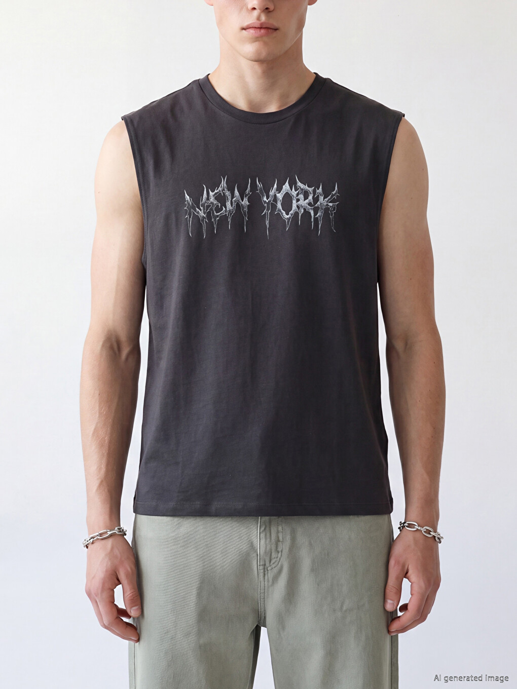 Crew Neck New York Printed Men's Sleeveless T-shirt-2