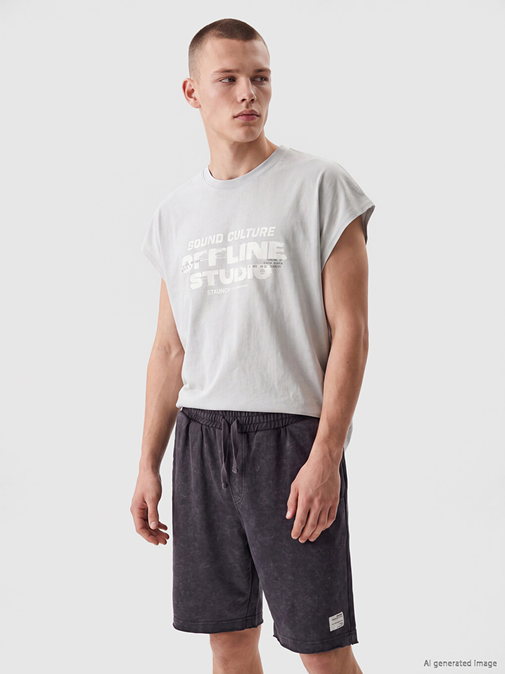 Relaxed Fit Crew Neck Printed Men's Sleeveless T-shirt