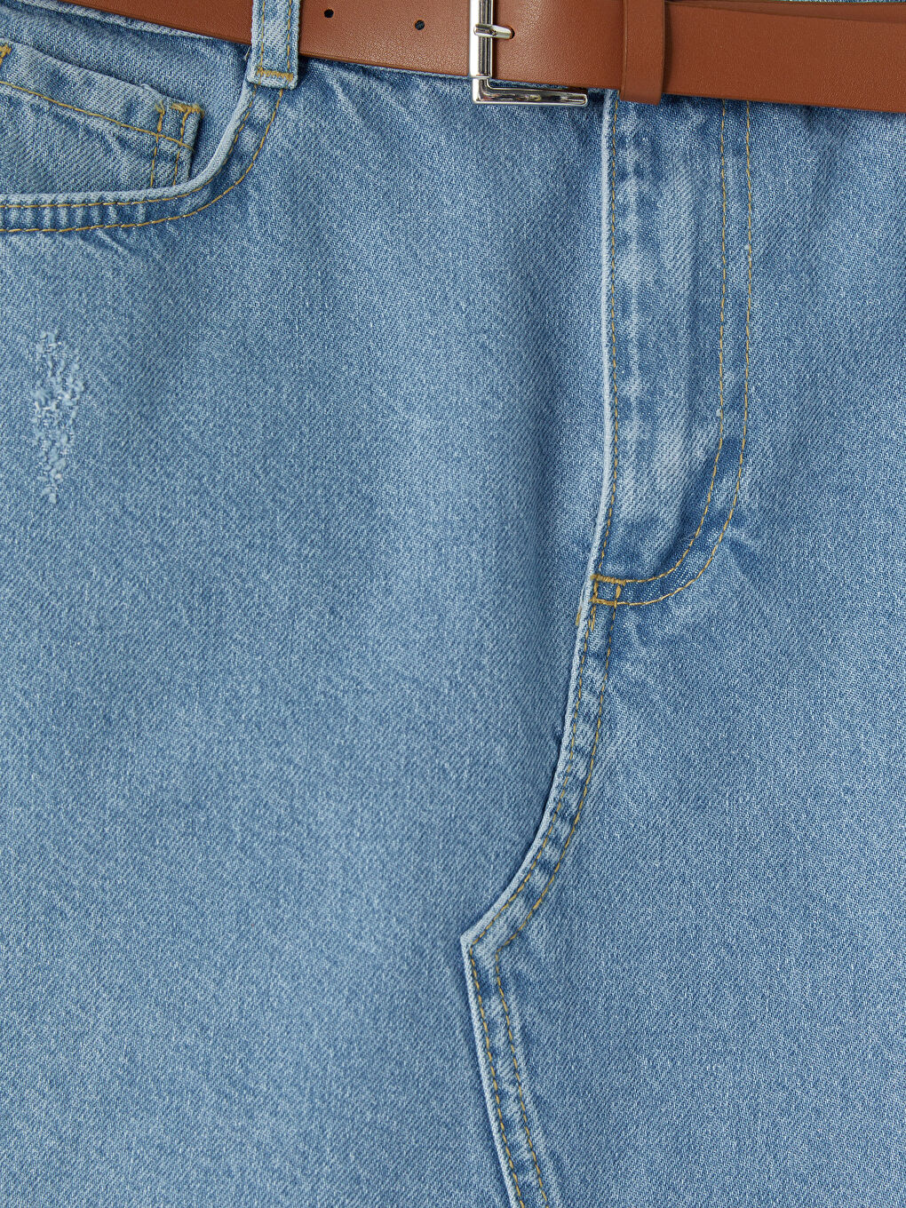 Mavi Regular Fit Kemerli Kız Çocuk Jean Etek-2