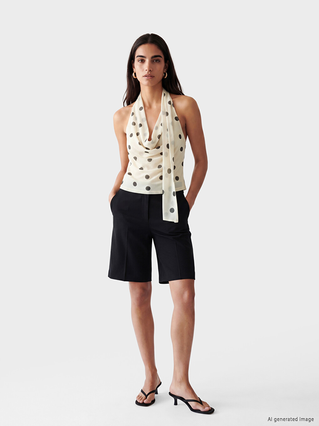 Bluza sa halter kragnom na tufnice sa detaljem marame-1