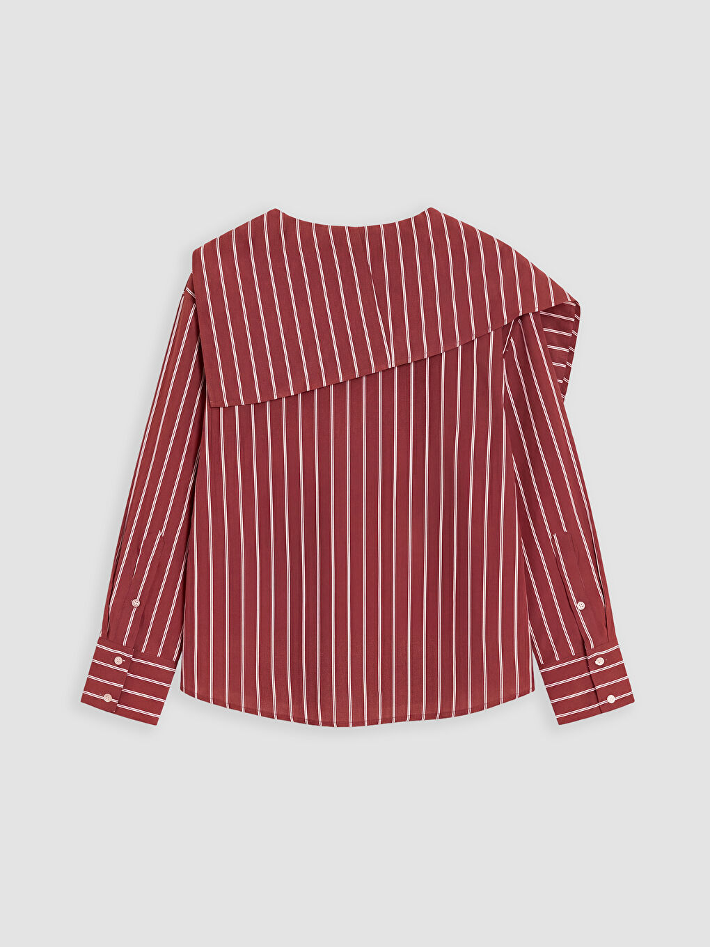 Kırmızı Asimetrik Yaka Çizgili Kadın Gömlek-4