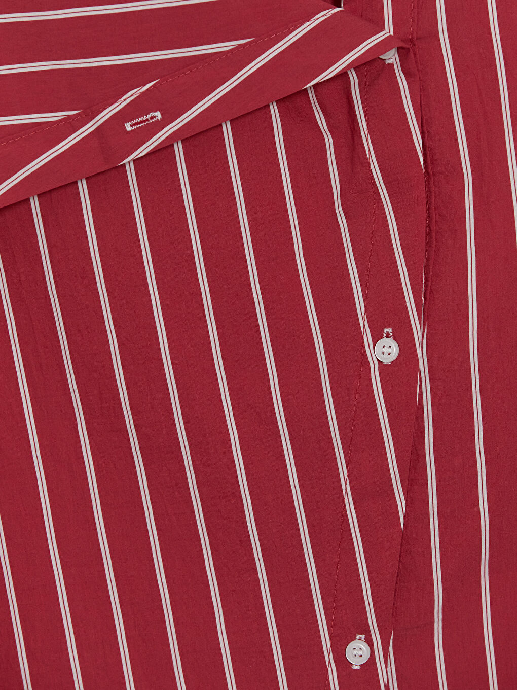 Kırmızı Asimetrik Yaka Çizgili Kadın Gömlek-5