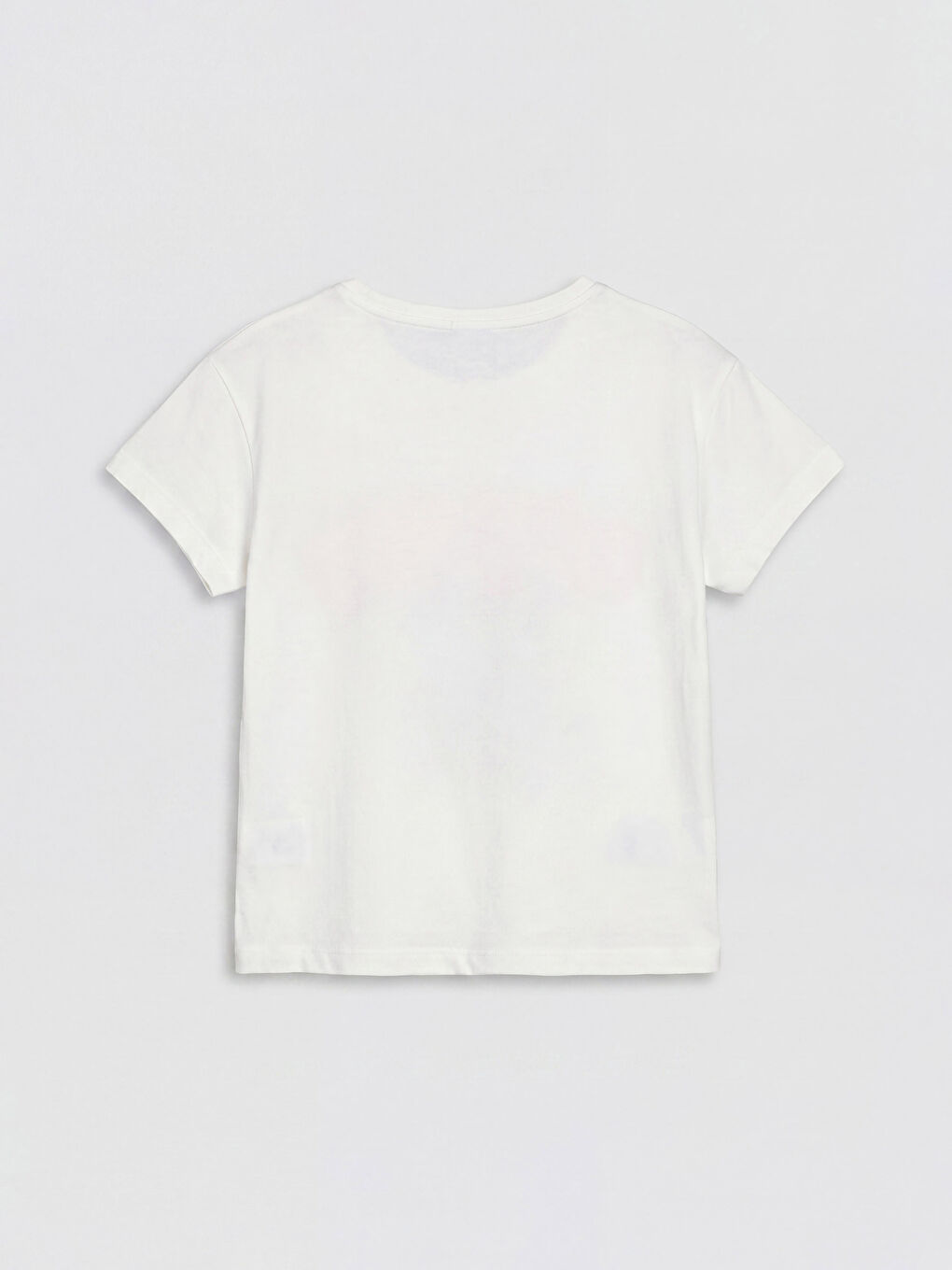 Beyaz Bisiklet Yaka Payetli Baskılı Kız Çocuk Tişört-1