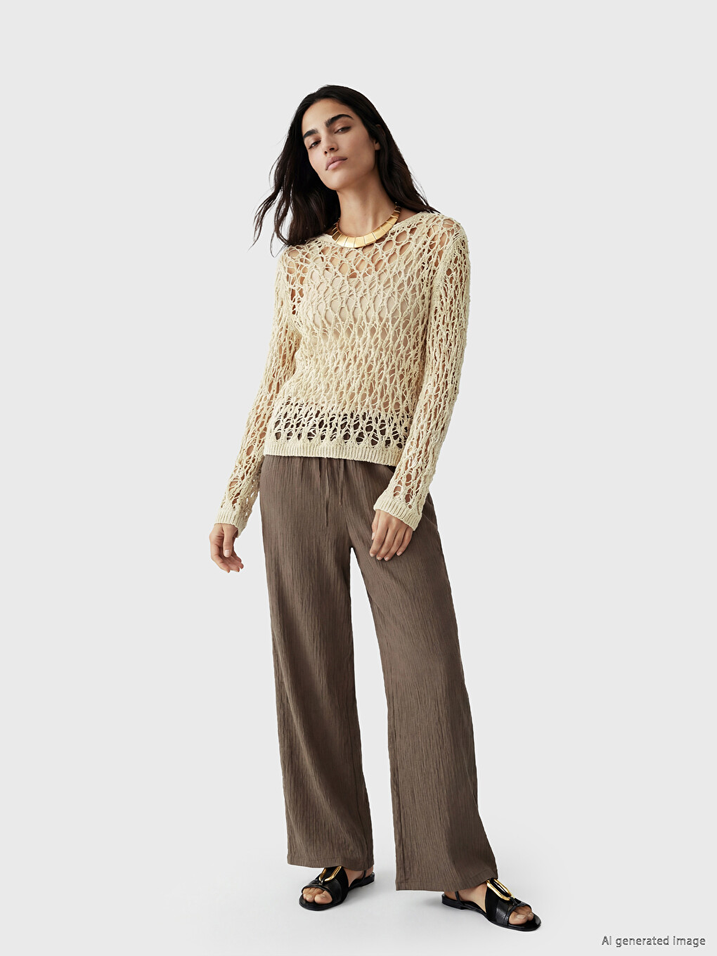 Crew Neck Openwork Women's Knitwear Sweater-1
