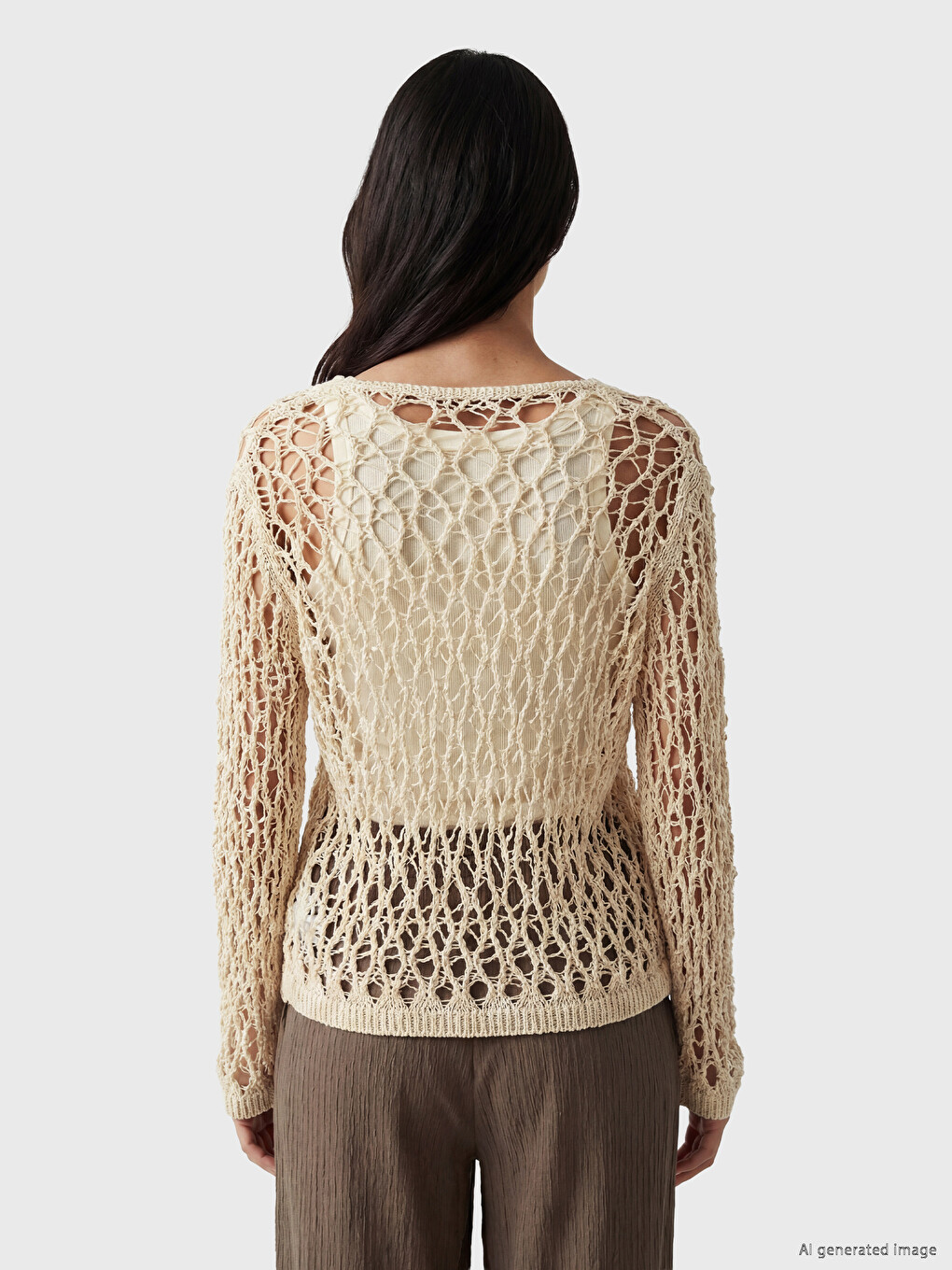 Crew Neck Openwork Women's Knitwear Sweater-3