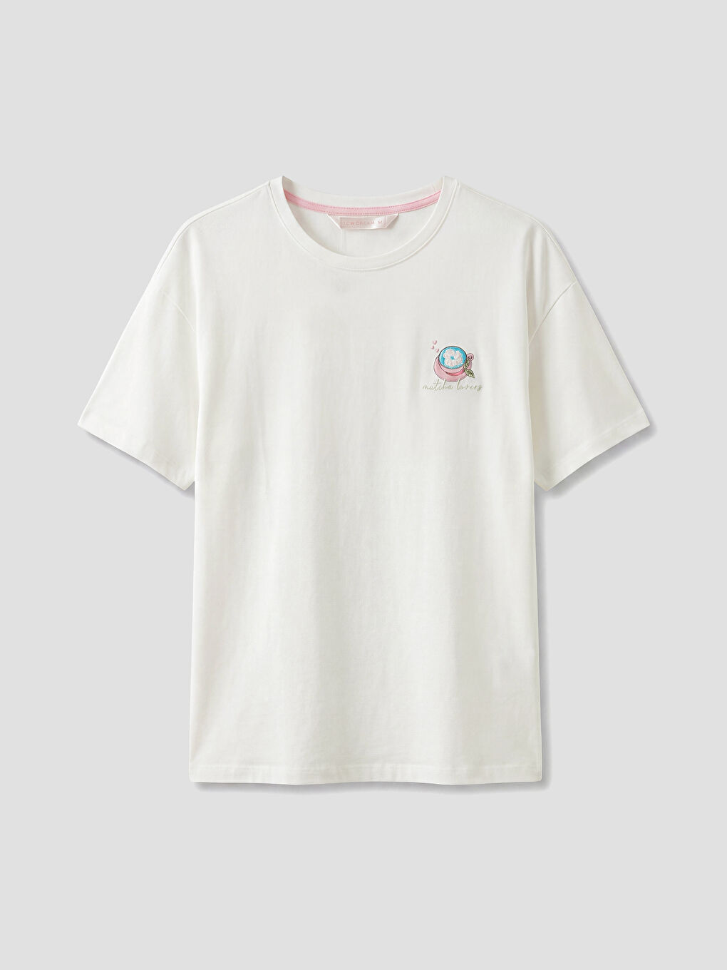 Ekru Bisiklet Yaka Baskılı Kadın Pijama Takım-1