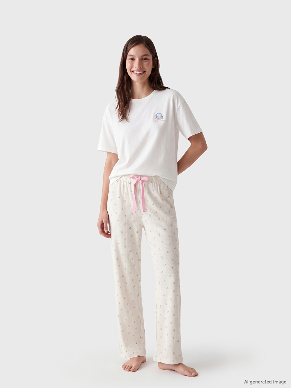 Crew Neck Printed Women's Pyjamas Set-1