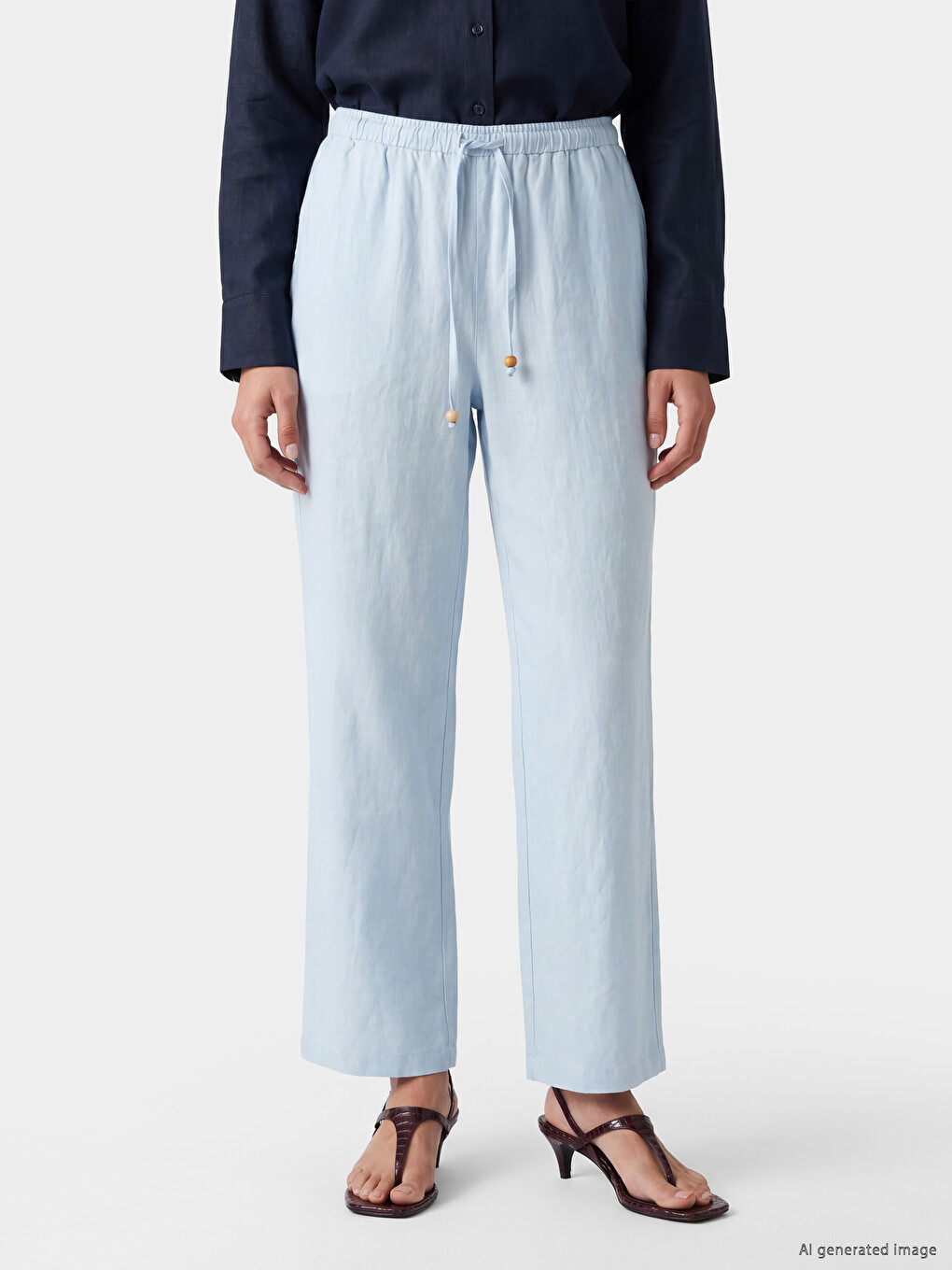 Ženske lanene pantalone sa elastičnim strukom-1