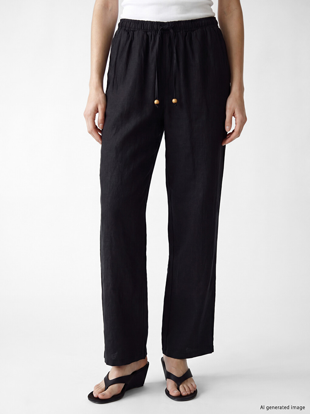 Elastic Waist Women's 100% Linen Trousers-1