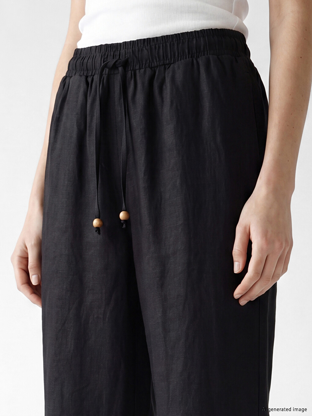 Elastic Waist Women's 100% Linen Trousers-2
