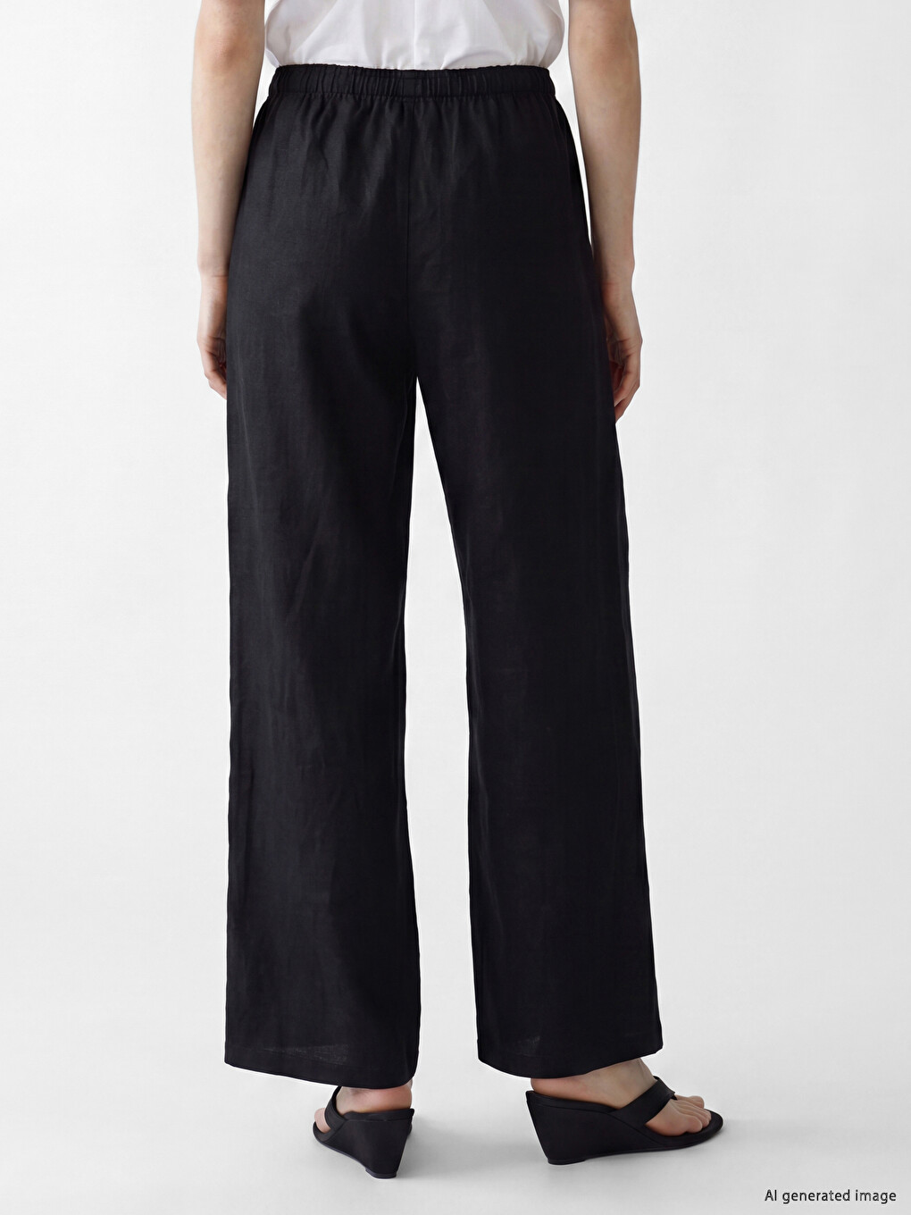 Elastic Waist Women's 100% Linen Trousers-3