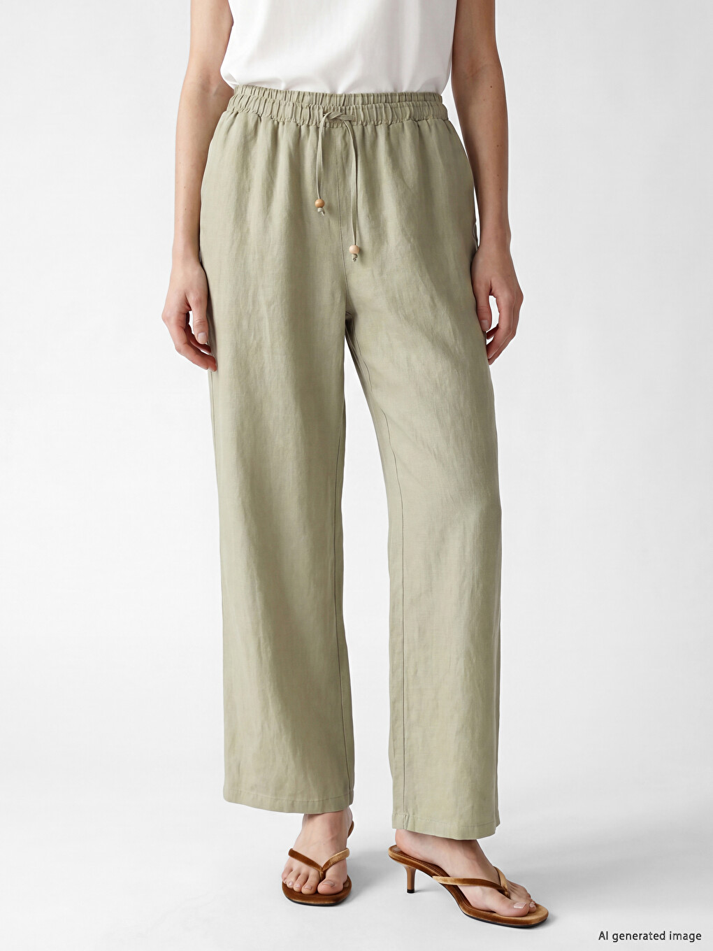 100% Lanene Pantalone Za Žene Sa Elastičnim Strukom-1