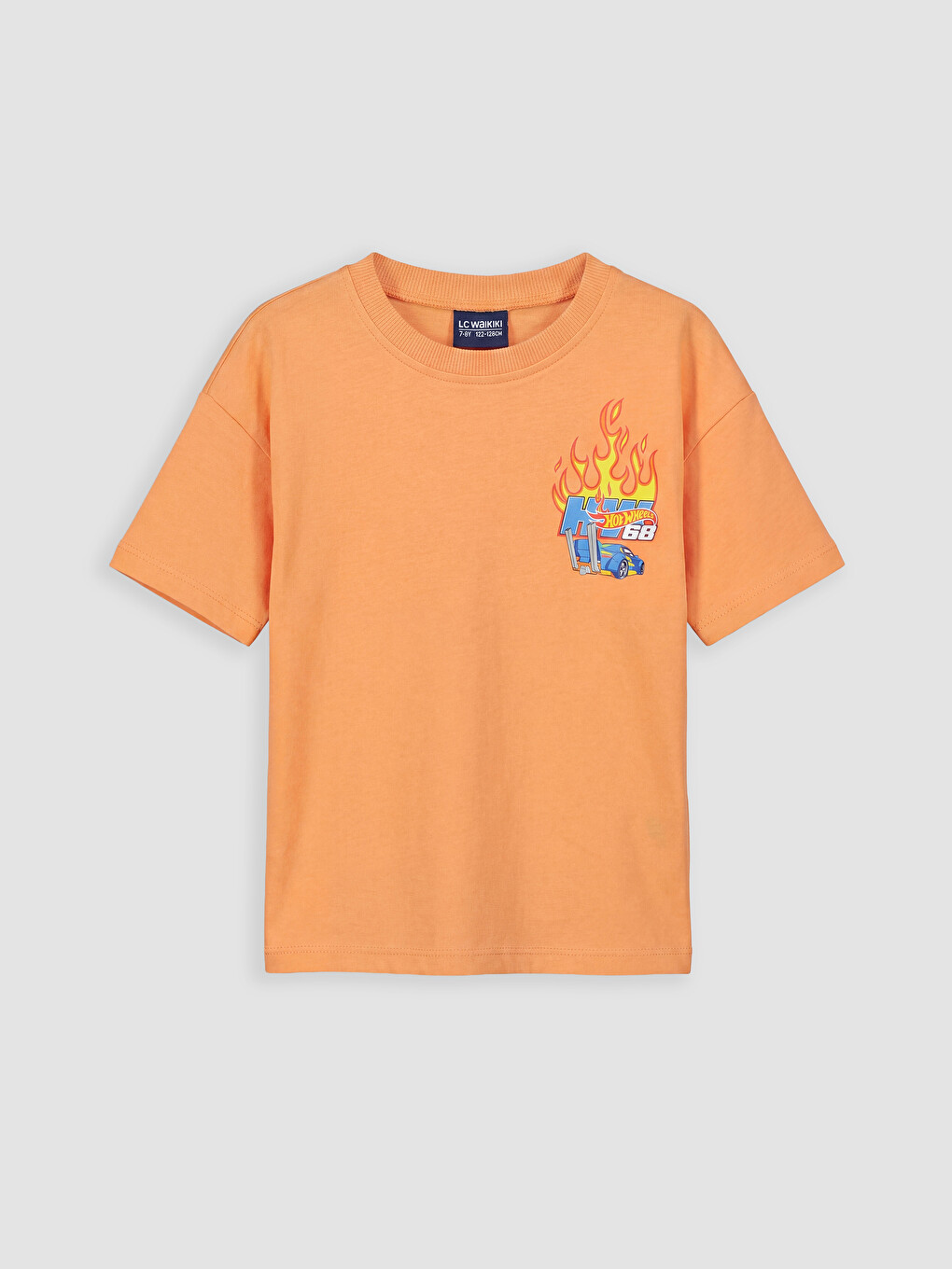 Turuncu Bisiklet Yaka Hot Wheels Baskılı Erkek Çocuk Tişört-1