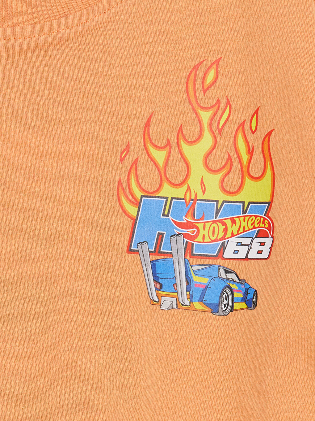 Turuncu Bisiklet Yaka Hot Wheels Baskılı Erkek Çocuk Tişört-3