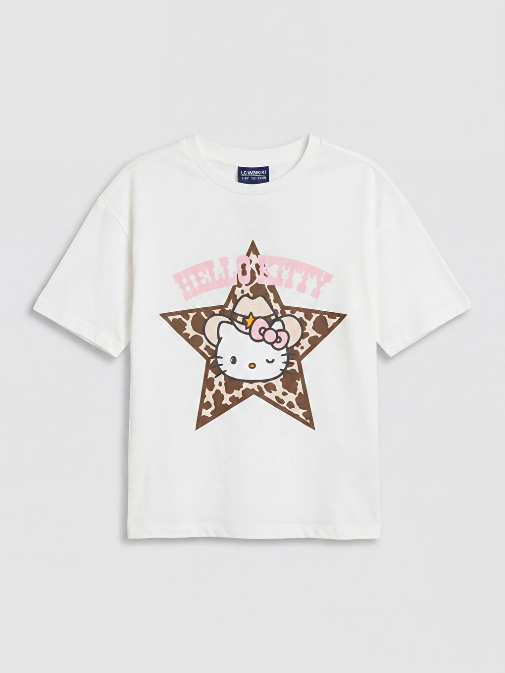 Beyaz Bisiklet Yaka Hello Kitty Baskılı Kız Çocuk Tişört