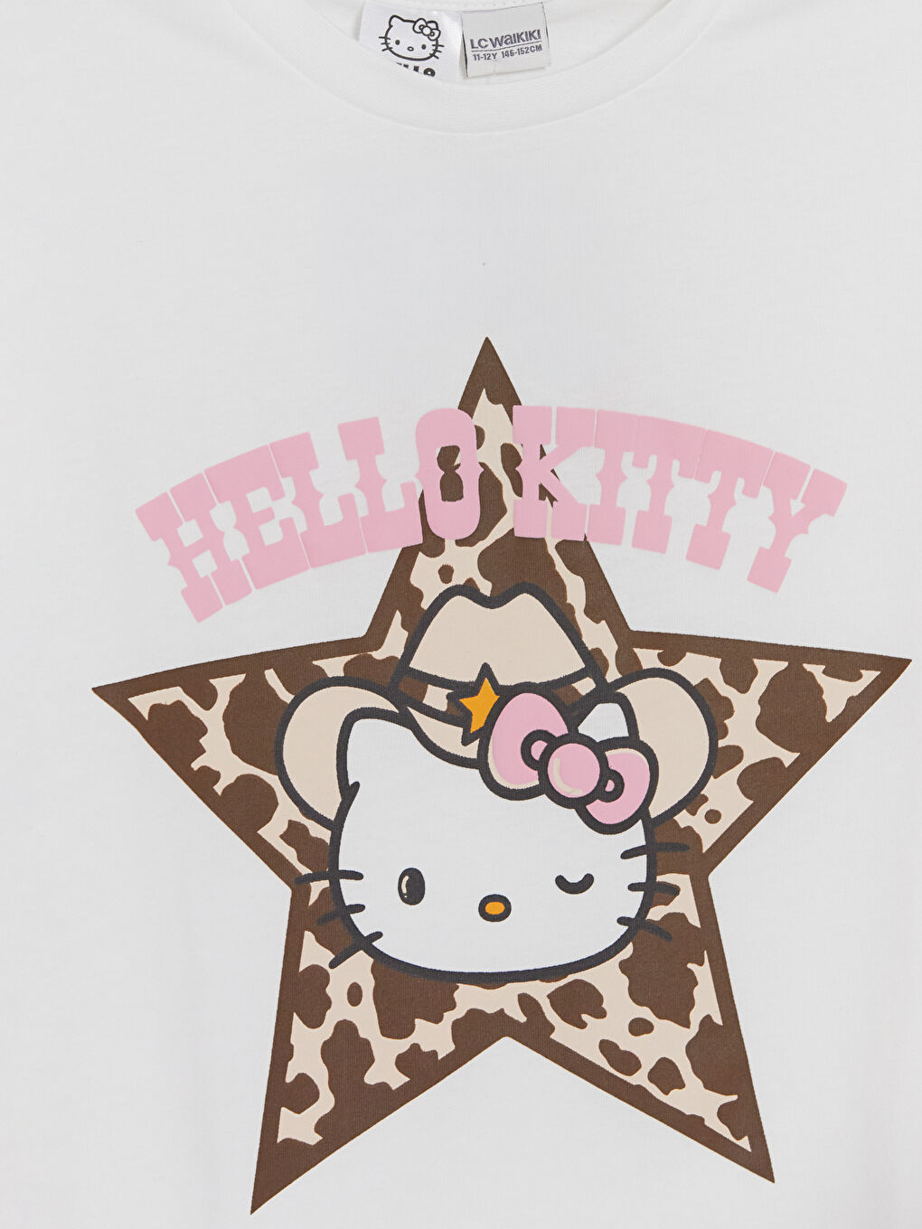 Beyaz Bisiklet Yaka Hello Kitty Baskılı Kız Çocuk Tişört-2