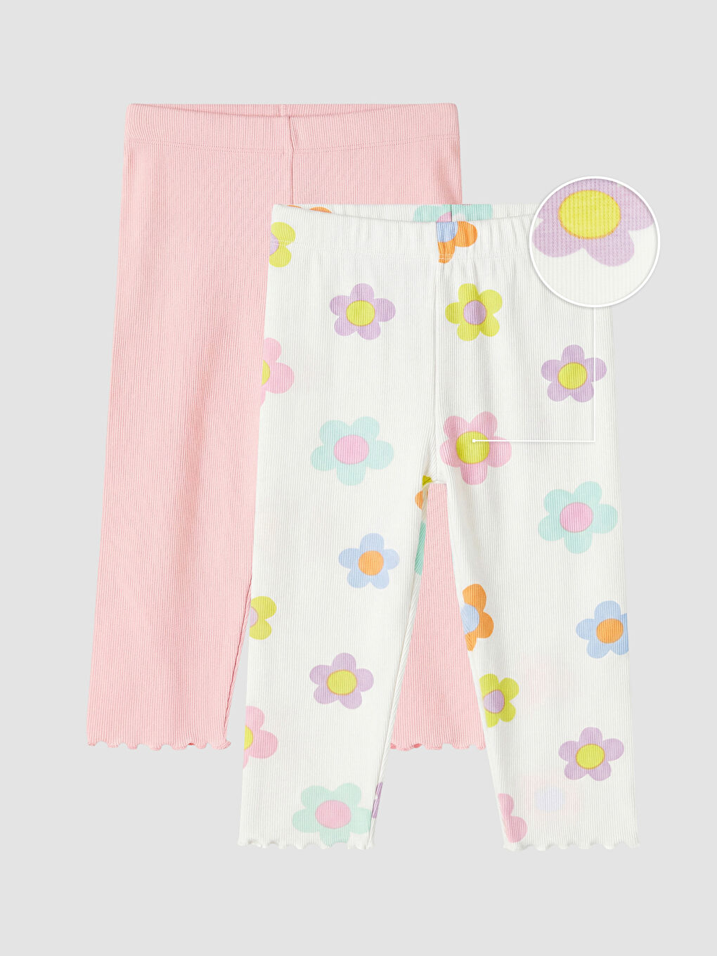 Ekru Çiçekli Kız Çocuk Tayt 2'li