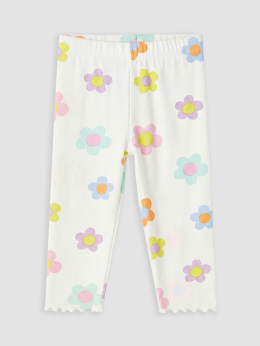 Ekru Çiçekli Kız Çocuk Tayt 2'li-1