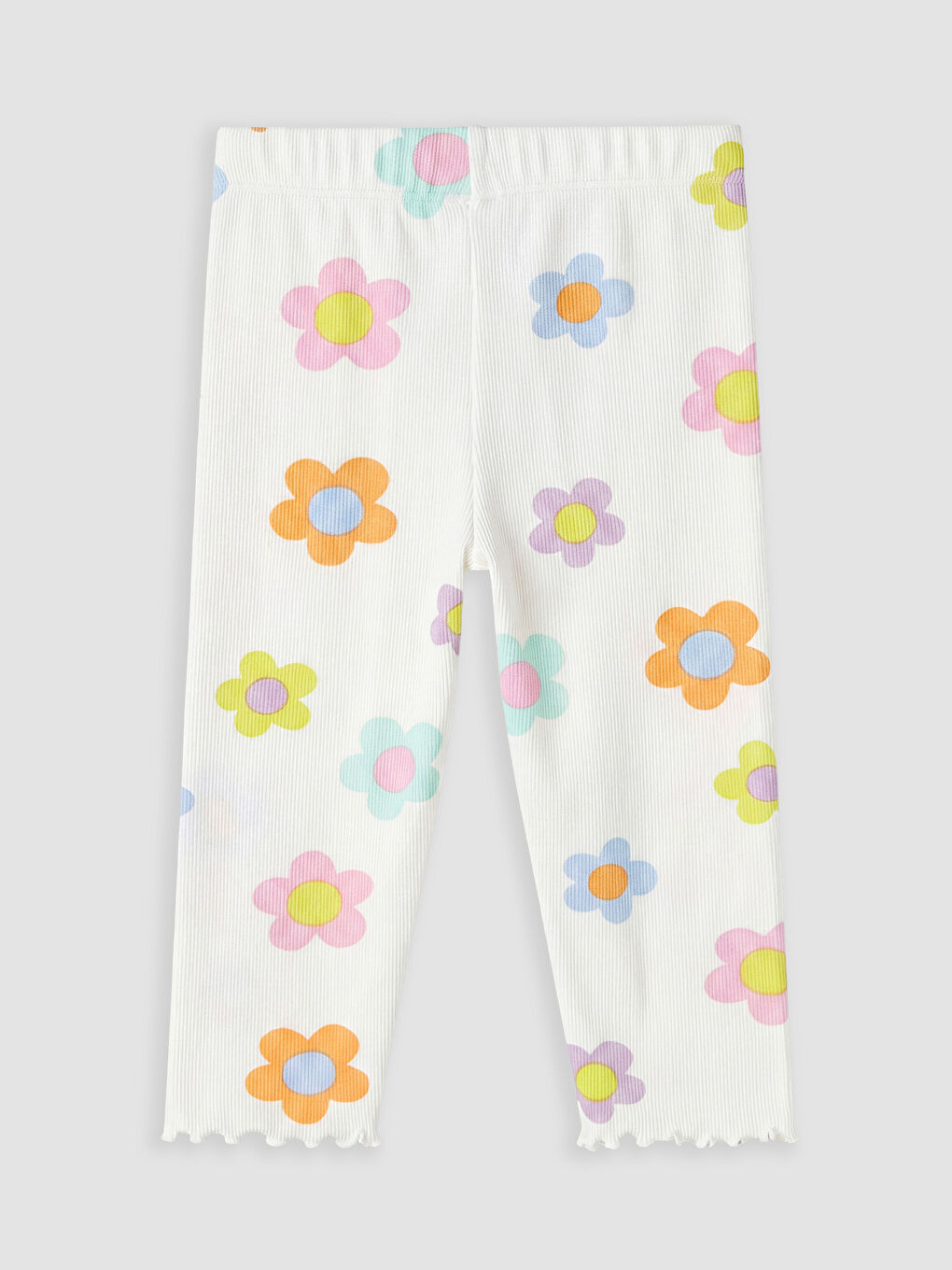 Ekru Çiçekli Kız Çocuk Tayt 2'li-3