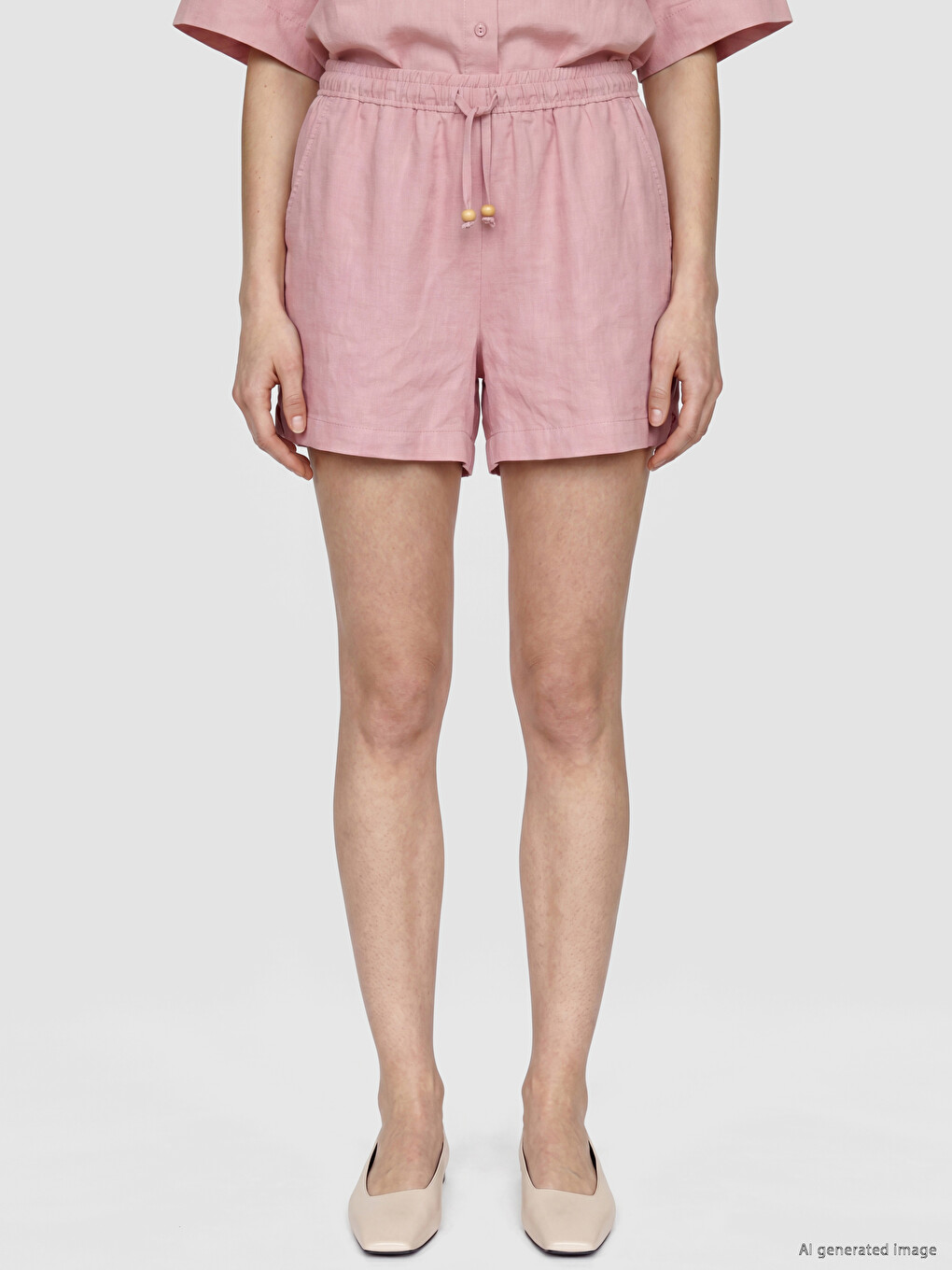 Elastic Waist Linen Blend Women's Shorts-1