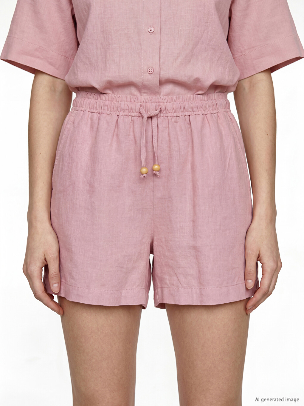 Elastic Waist Linen Blend Women's Shorts-2