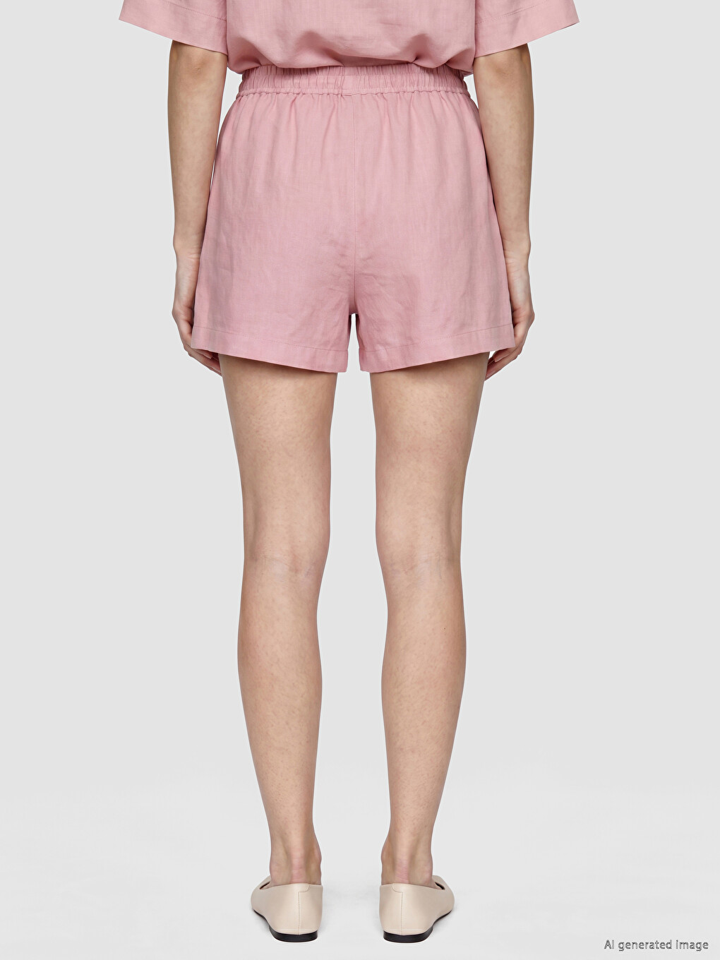 Elastic Waist Linen Blend Women's Shorts-3