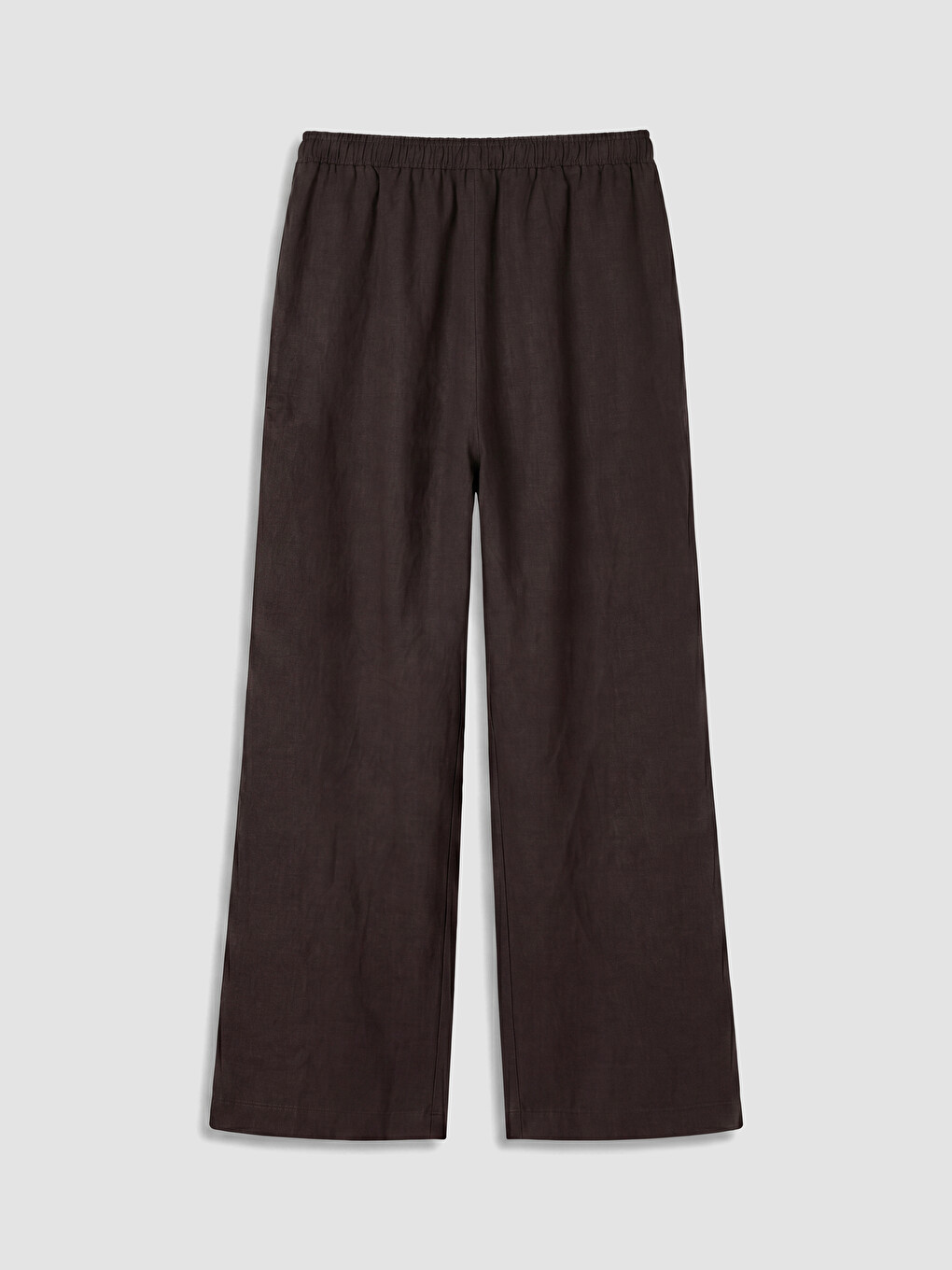 Kahverengi Beli Lastikli %100 Keten Kadın Pantolon-2