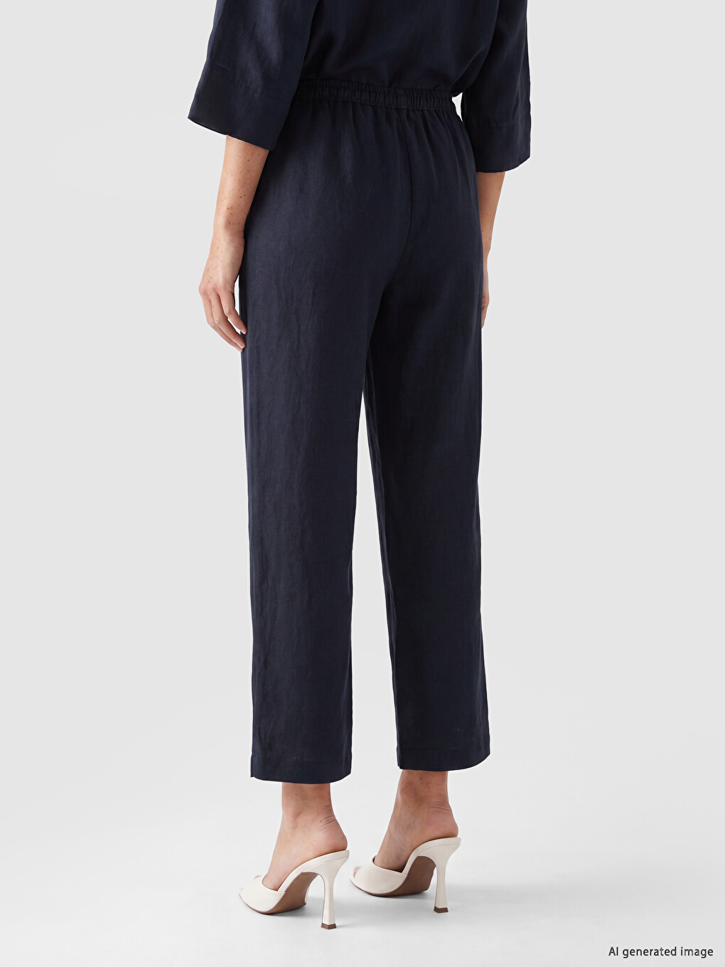 Elastic Waist %100 Linen Women's Trousers-3