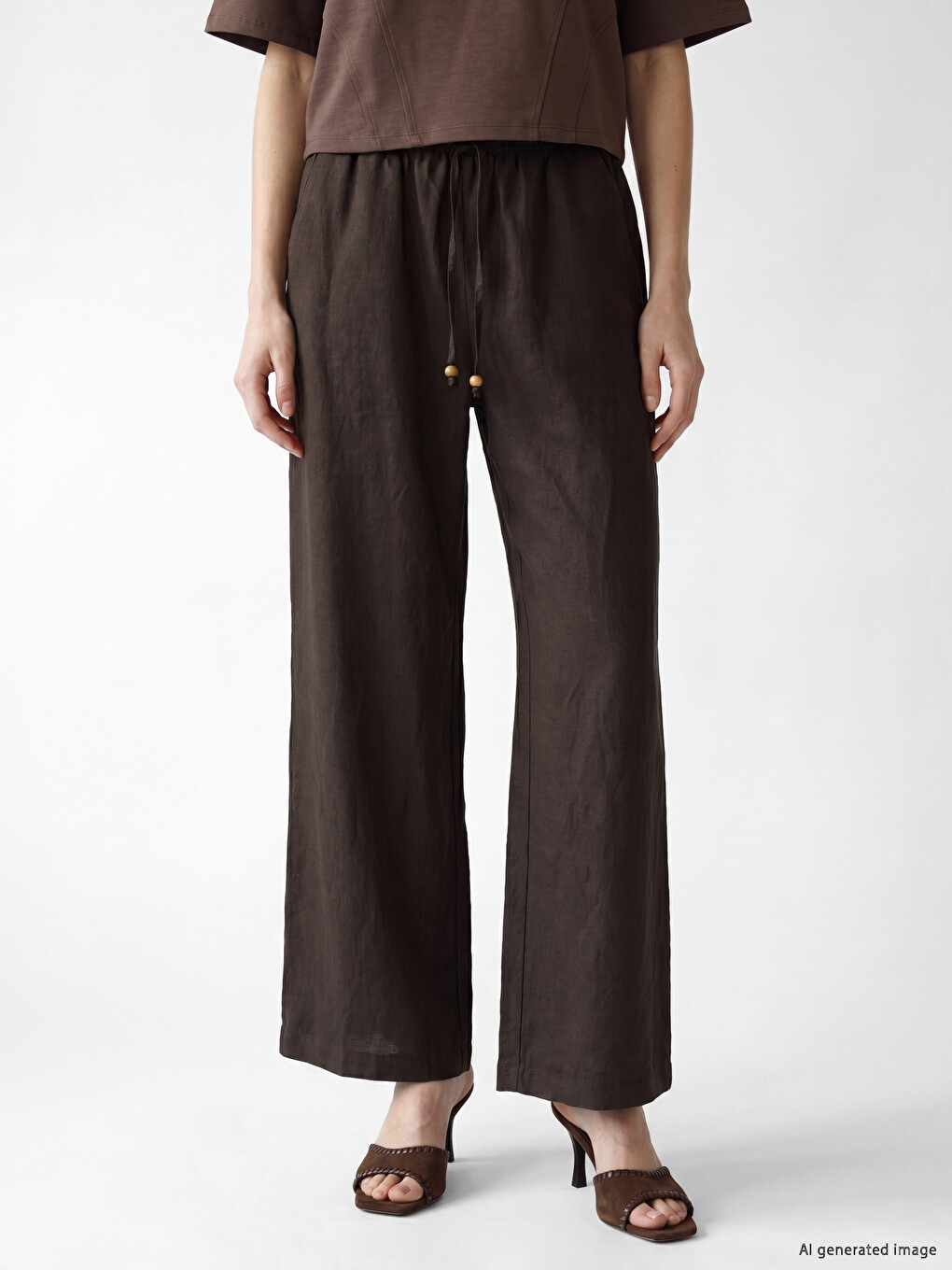 Elastic Waist %100 Linen Women's Trousers-1