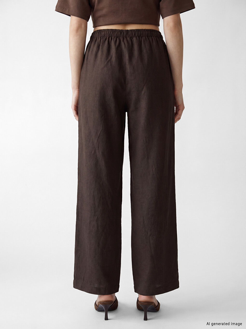 Elastic Waist %100 Linen Women's Trousers-2