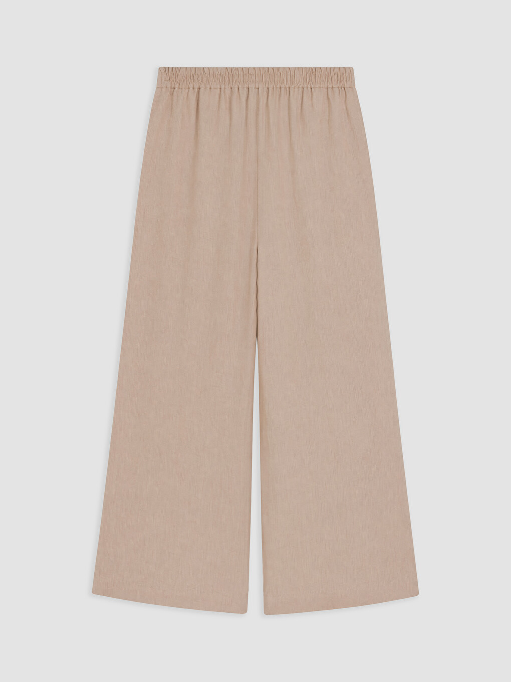Bej Beli Lastikli Kadın %100 Keten Pantolon-1