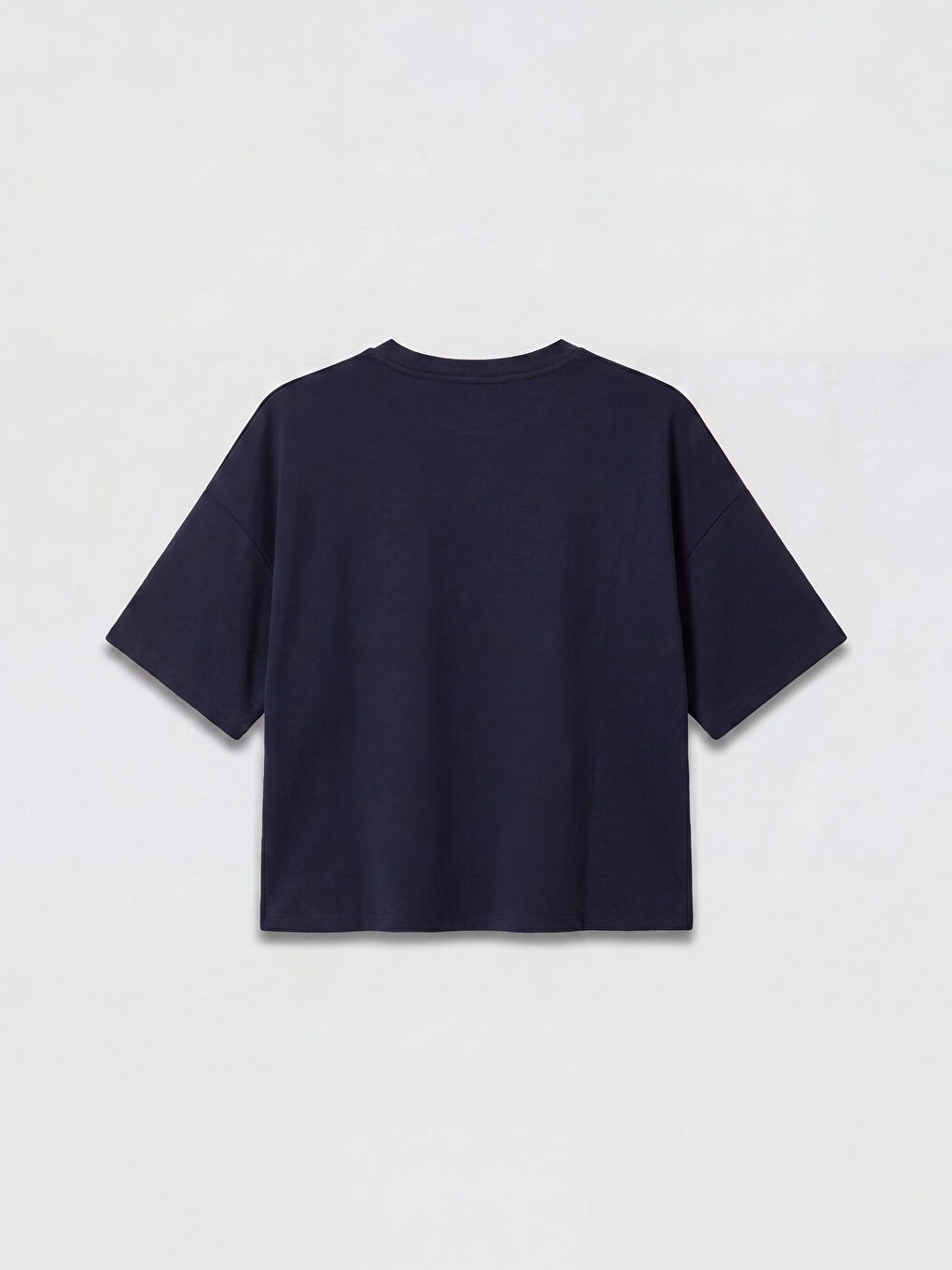 Lacivert Bisiklet Yaka Kadın Tişört-1