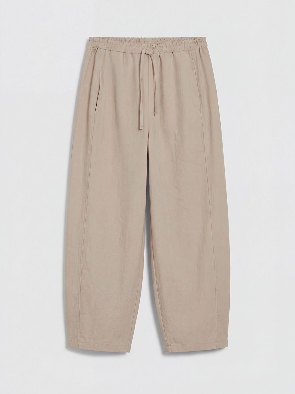 Bej Beli Lastikli Kadın Pantolon-3