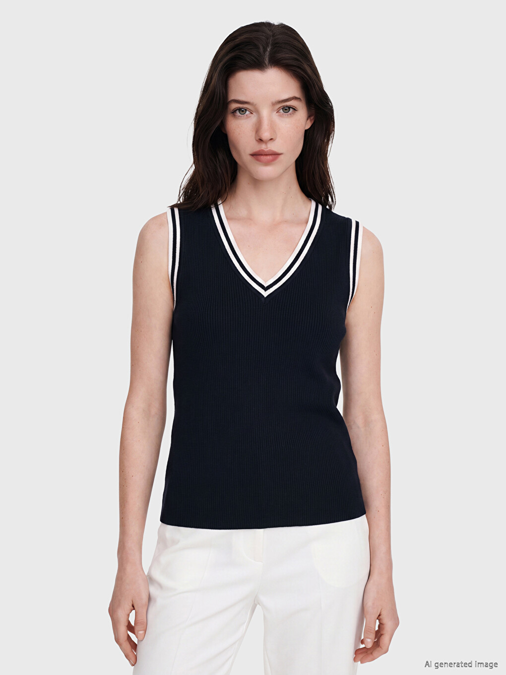 Stripe Detailed Women's Ribbed Tank Top