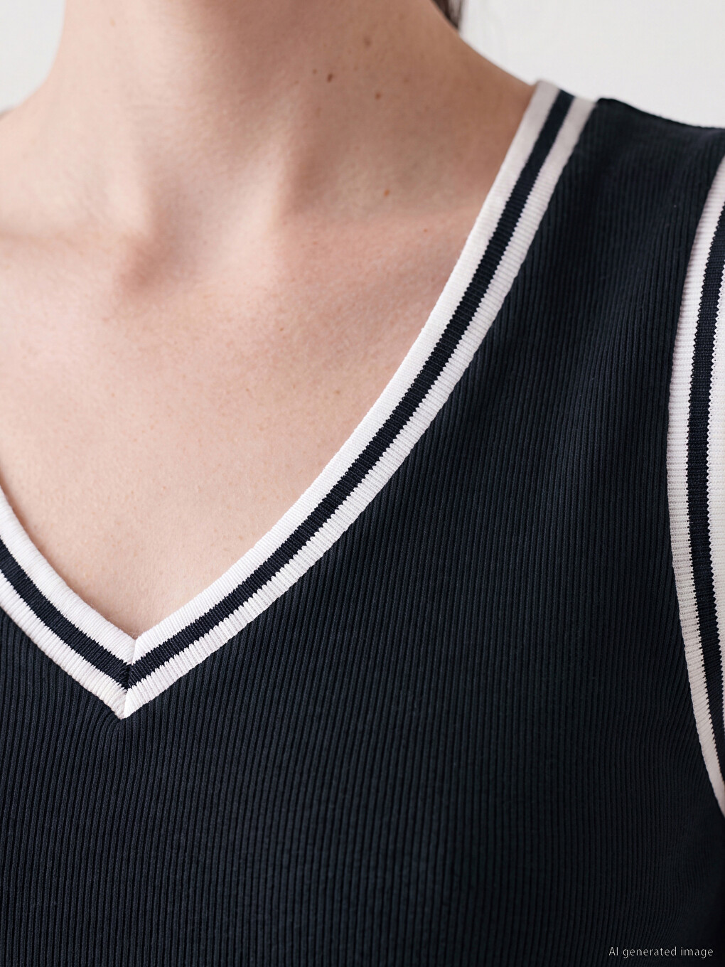 Stripe Detailed Women's Ribbed Tank Top-2